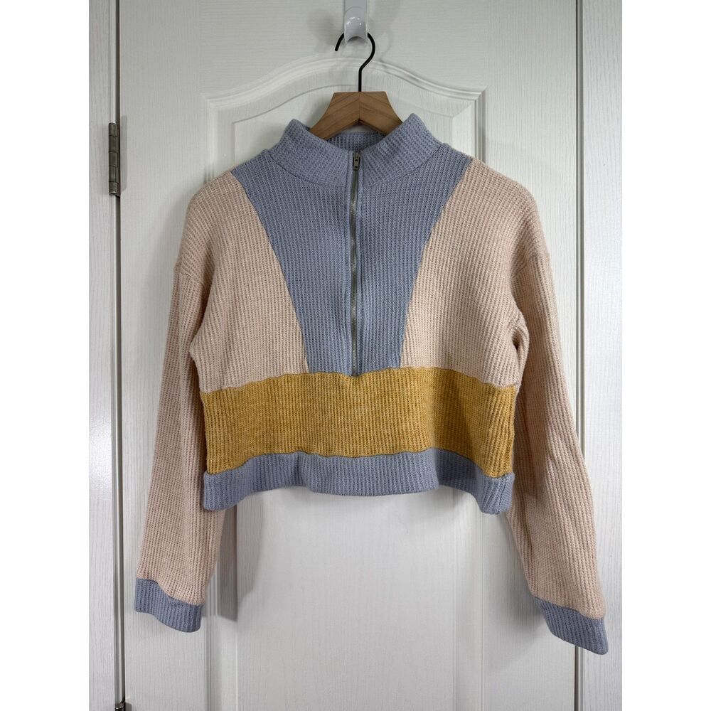 Le Lis Collection Women’s Cropped Quarter Zip Sweater Colorblock Fits Small